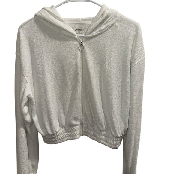 Gilly Hicks White Cropped Zip-Up Hoodie - Size Medium‎ - Picture 1 of 4